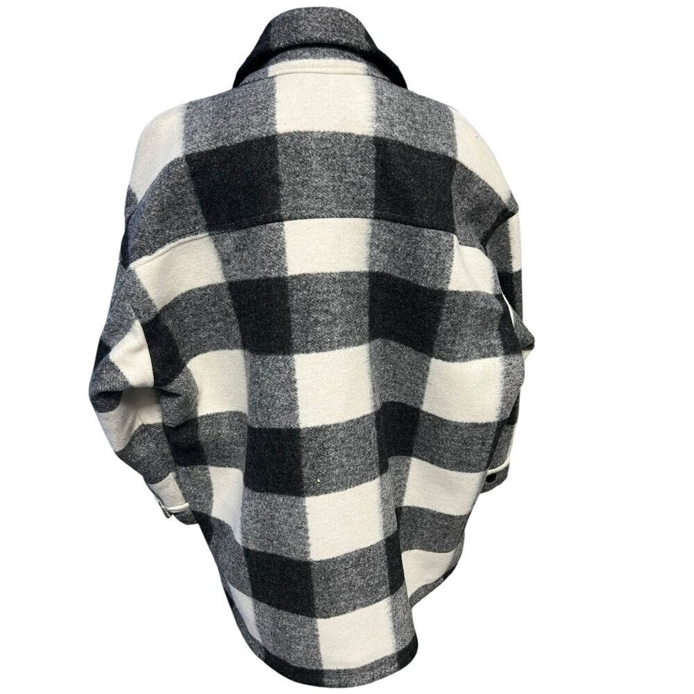 Abercrombie & fitch Oversized Jacket Women M Black White Buffalo Plaid Shacket - Picture 4 of 9
